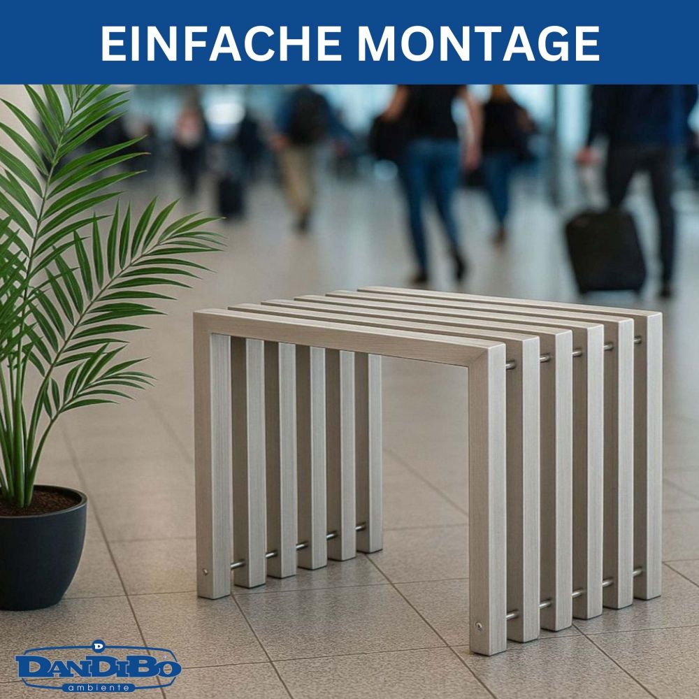 DanDiBo Sitzhocker Edelstahl Modern Wetterfest Metall Massiv 96643 Sitzbank 60 cm Outdoor Garten Hocker Lamellenbank Lamellenhocker