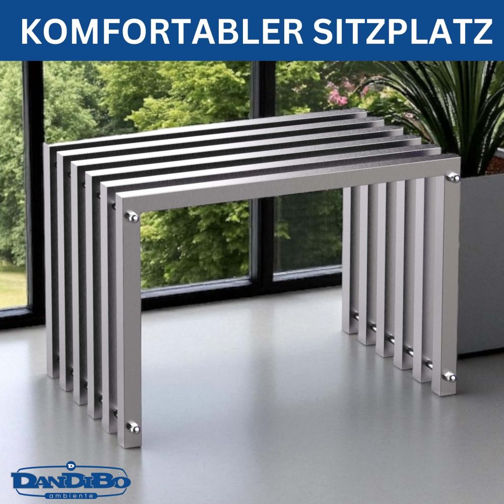 DanDiBo Sitzhocker Edelstahl Modern Wetterfest Metall Massiv 96643 Sitzbank 60 cm Outdoor Garten Hocker Lamellenbank Lamellenhocker