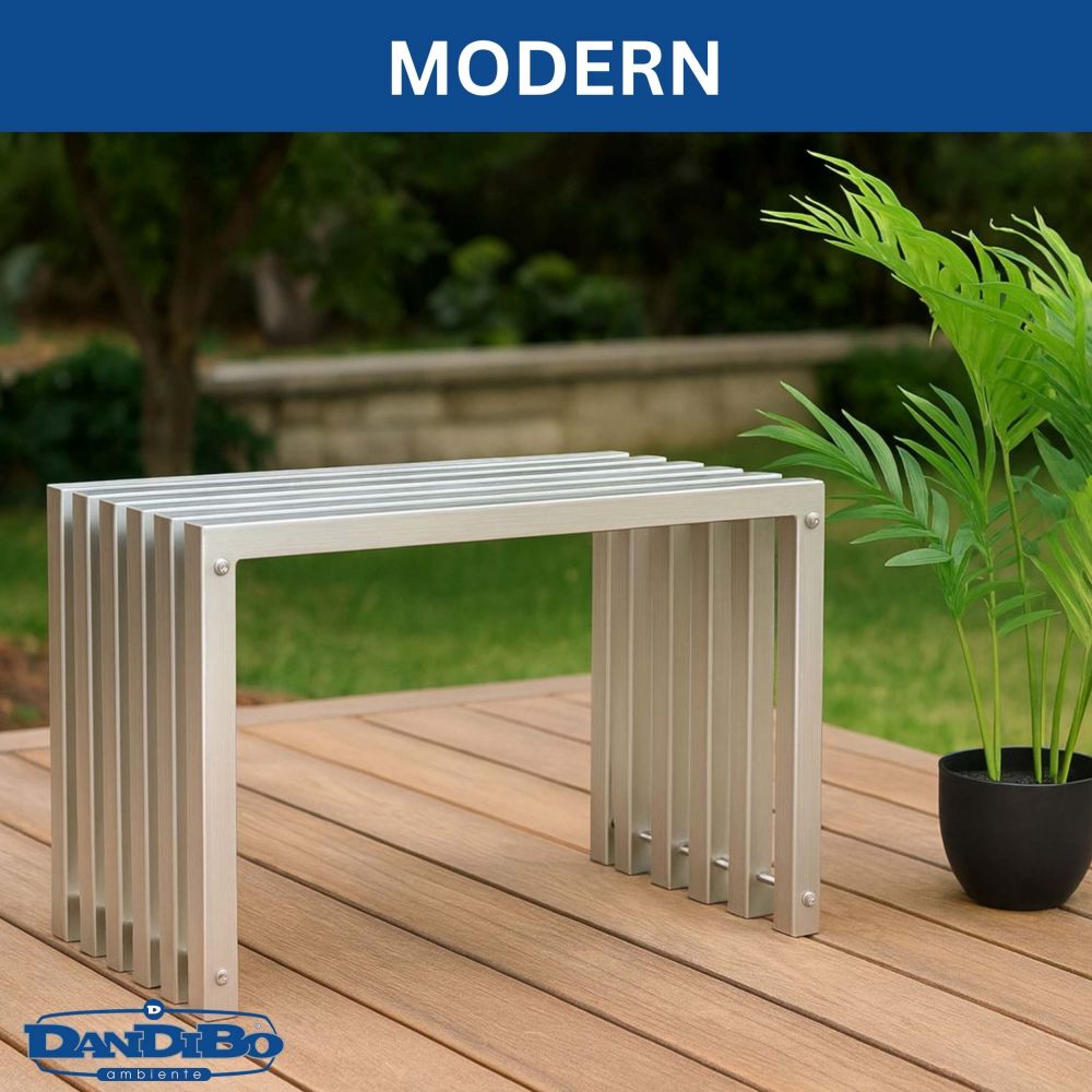 DanDiBo Sitzhocker Edelstahl Modern Wetterfest Metall Massiv 96643 Sitzbank 60 cm Outdoor Garten Hocker Lamellenbank Lamellenhocker
