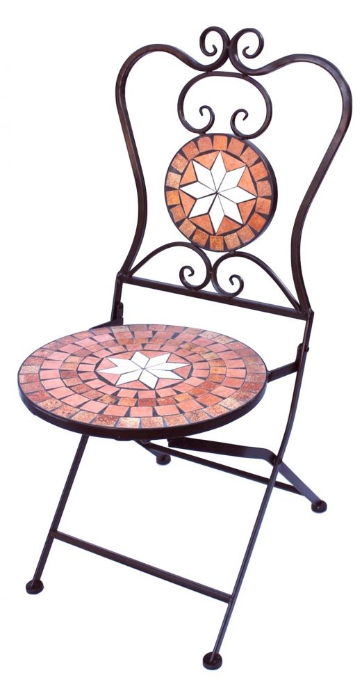 DanDiBo garden chair metal mosaic Merano chair 12002 H-95 cm metal chair Mediterranean weatherproof bistro chair garden furniture folding chair with natural stone