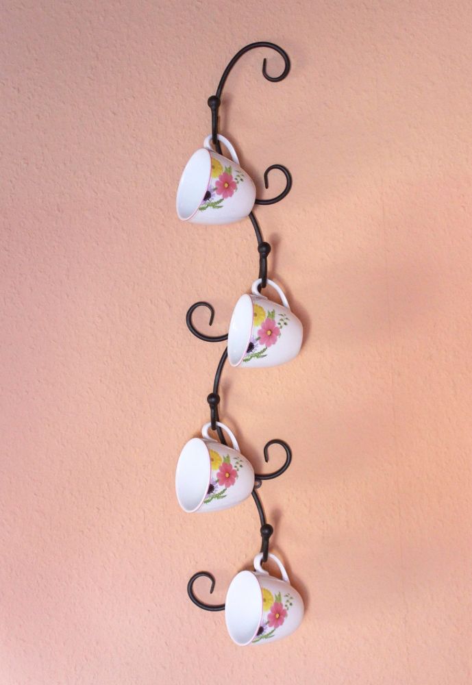 DanDiBo cup holder wall black metal 68 cm Olivia cup hook kitchen vintage antique cup holder wall mounting