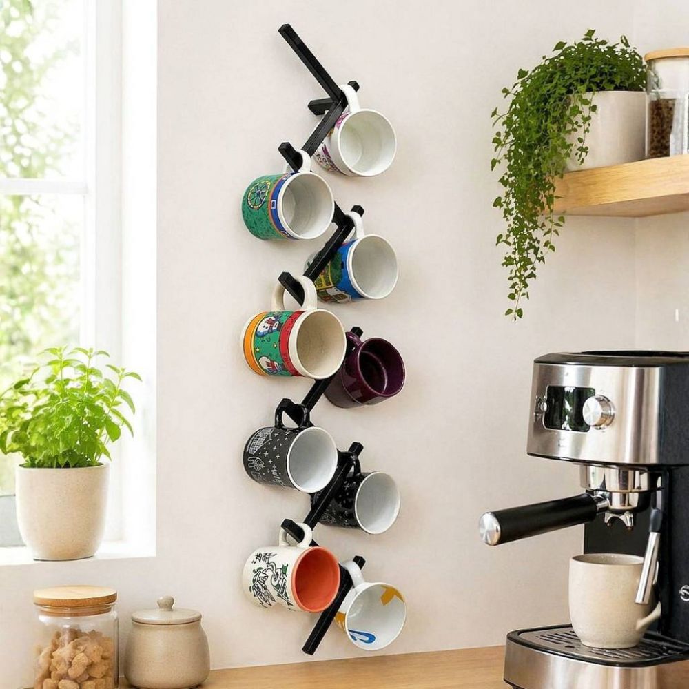 DanDiBo Wall Mug Holder Mug Rack Cup Stand 10 Hooks Black Metal 96280 Mug Organizer Storage Coffee Cup Rack Dish Towel Holder Kitchen