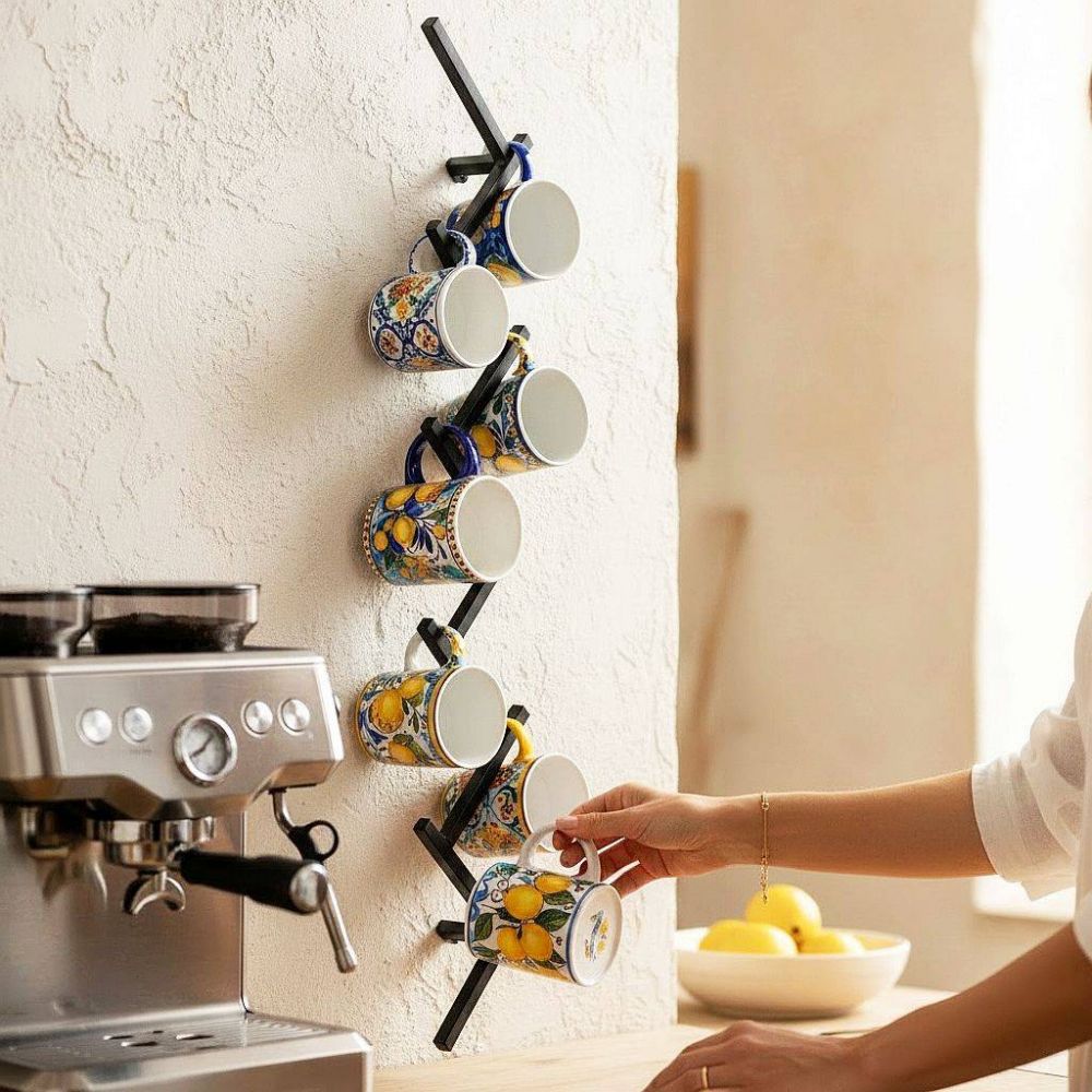 DanDiBo Wall Mug Holder Mug Rack Cup Stand 10 Hooks Black Metal 96280 Mug Organizer Storage Coffee Cup Rack Dish Towel Holder Kitchen