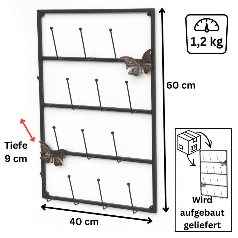 DanDiBo Wall Mug Holder Mug Rack Cup Stand 14 Hooks Black Metal 93850 Mug Shelf Organizer Storage Coffee Cup Rack
