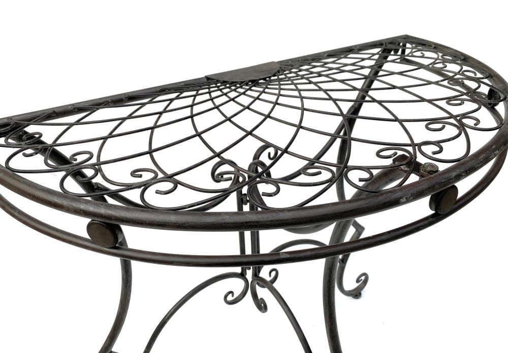 Beistelltisch Tisch Wandkonsole Konsoltisch halbrund Demi-Lune aus Metall Garten 