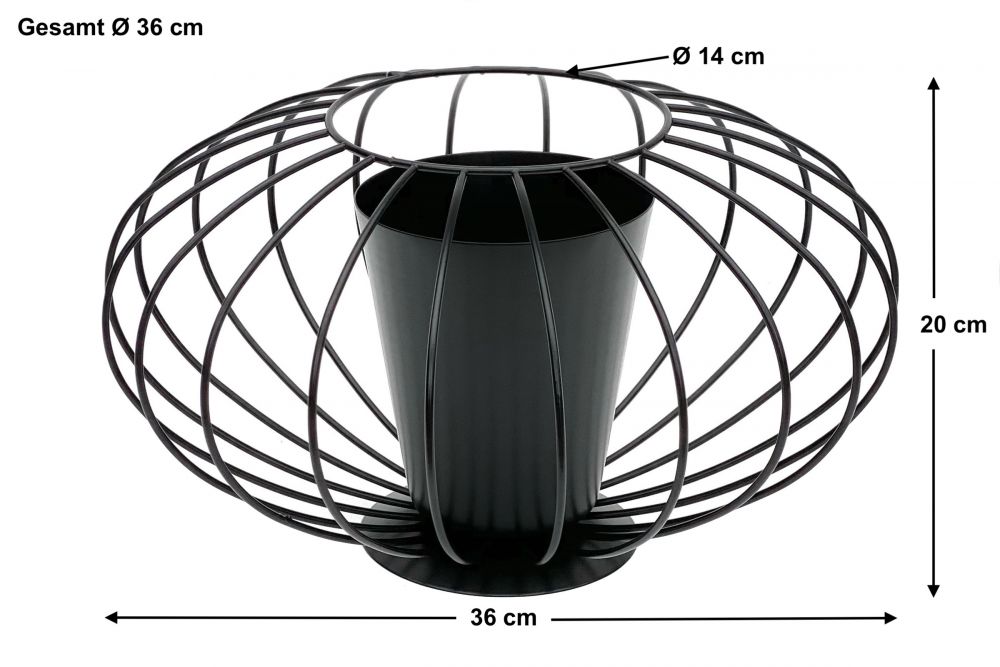 DanDiBo Tischdeko Wohnzimmer Pflanzgefäß Metall Schwarz Matt Rund Ø 36 cm Blumenständer KW442 Blumenschale Modern Pflanzenständer Pflanzenvase Vintage