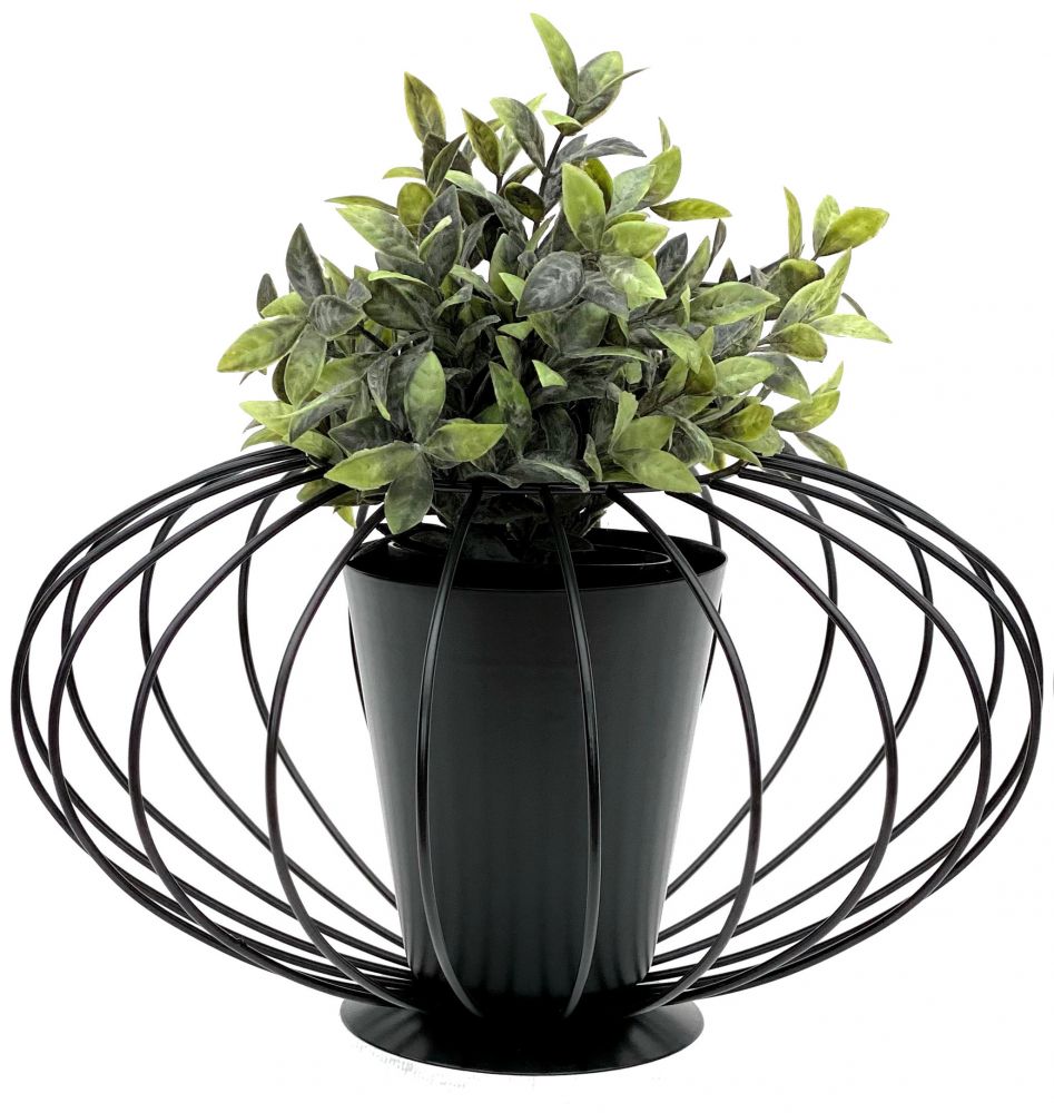 DanDiBo Tischdeko Wohnzimmer Pflanzgefäß Metall Schwarz Matt Rund Ø 36 cm Blumenständer KW442 Blumenschale Modern Pflanzenständer Pflanzenvase Vintage