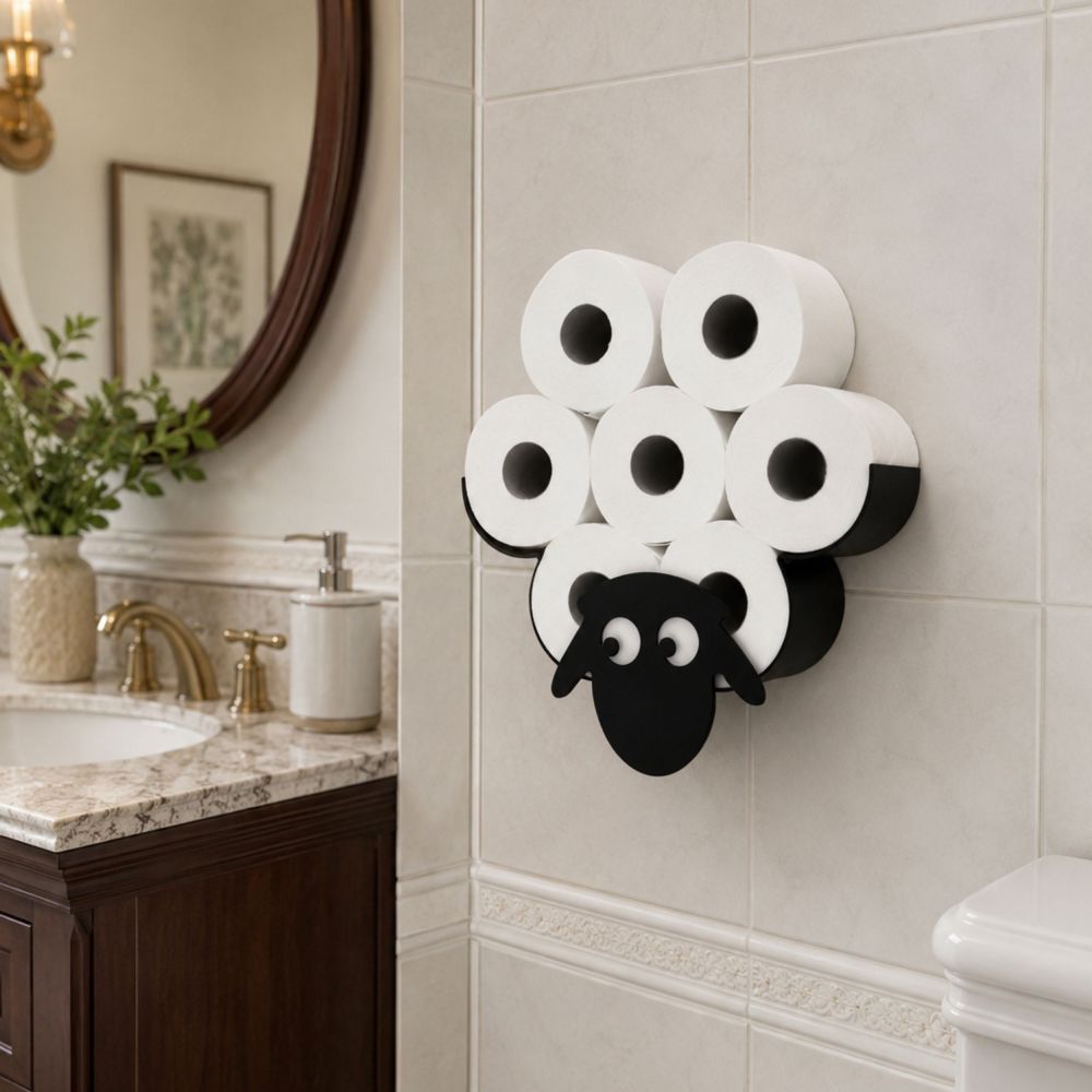 DanDiBo Toilet Paper Holder Black Metal Sheep Toilet Roll Holder Freestanding or Wall-Mounted Spare Roll Holder Paper Holder Roll Storage Toilet Paper Storage
