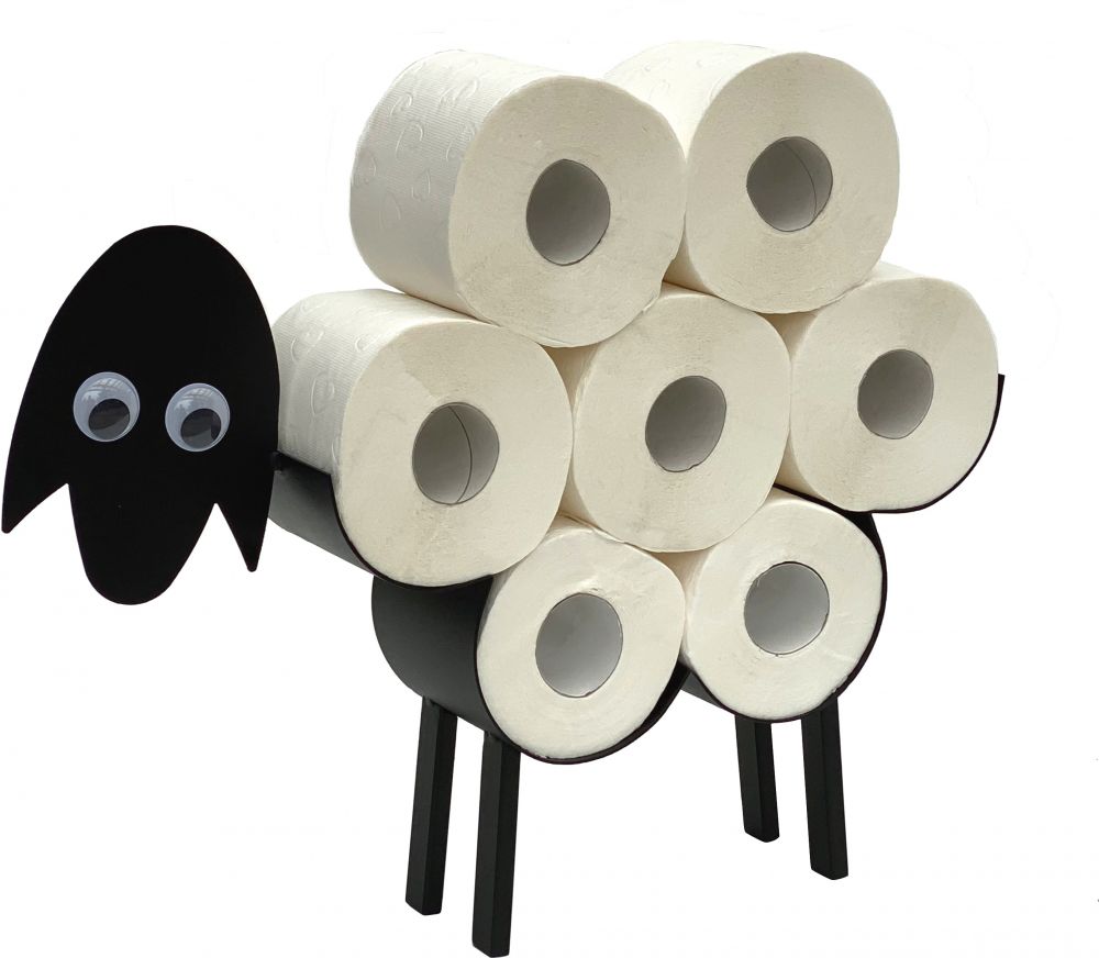 DanDiBo Toilettenpapierhalter Schwarz Metall Schaf mit Wackelaugen WC Rollenhalter Freistehend WC Papierhalter Toilettenrollenhalter