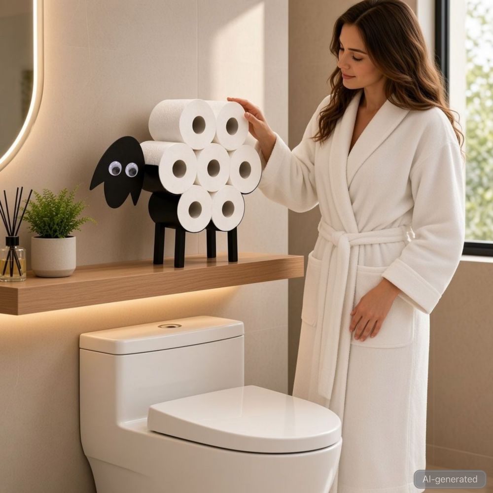 DanDiBo Toilettenpapierhalter Stehend Schwarz Metall 96194 Schaf 4.0 Klopapierhalter WC Rollenhalter Freistehend Klorollenhalter Toilettenpapier Aufbewahrung