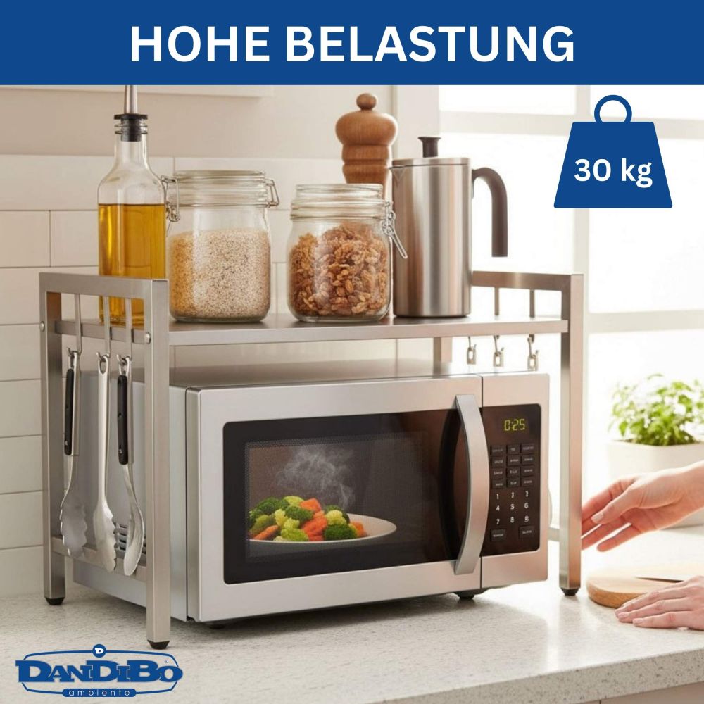 DanDiBo Verstellbares Küchenregal Edelstahl für Arbeitsplatte Stehend 2 Stufig 40-64 cm Regal Küche 96685 Standregal