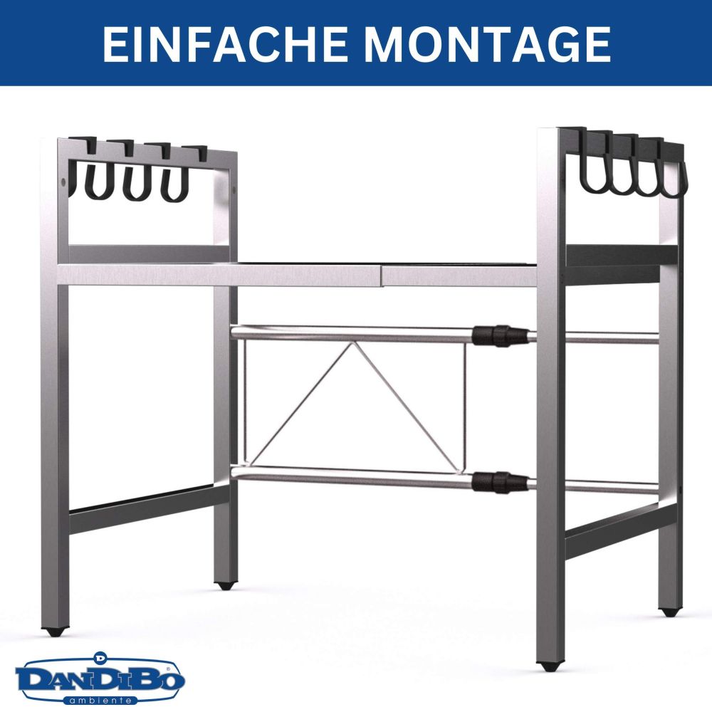DanDiBo Verstellbares Küchenregal Edelstahl für Arbeitsplatte Stehend 2 Stufig 40-64 cm Regal Küche 96685 Standregal
