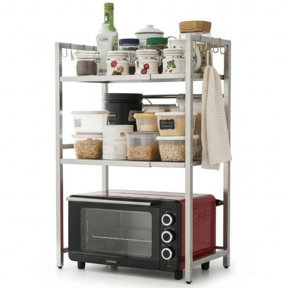 DanDiBo Verstellbares Küchenregal Edelstahl für Arbeitsplatte Stehend 3 Stufig 40-64 cm Regal Küche 96686 Standregal