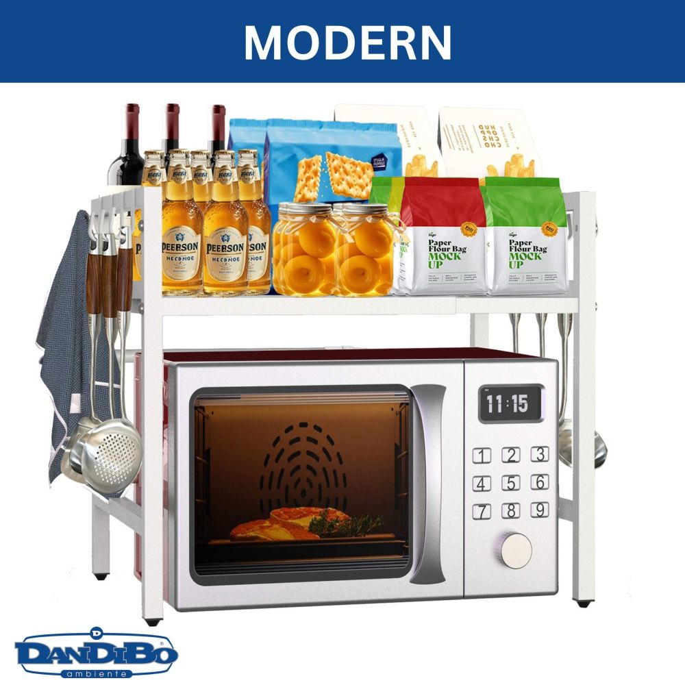 DanDiBo Verstellbares Küchenregal Weiß für Arbeitsplatte Stehend 2 Stufig 40-64 cm Regal Küche 96683 Standregal