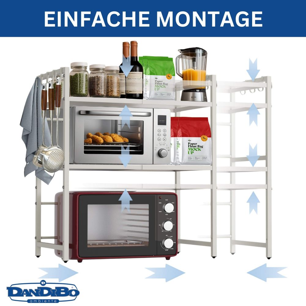 DanDiBo Verstellbares Küchenregal Weiß für Arbeitsplatte Stehend 3 Stufig 40-64 cm Regal Küche 96684 Standregal