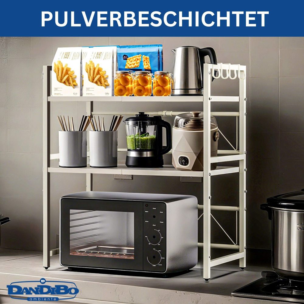 DanDiBo Verstellbares Mikrowellenregal Weiß 3 Stufig 40-64 cm Mikrowellen Regal 96684 Stehend Mikrowellenständer Küchenregal