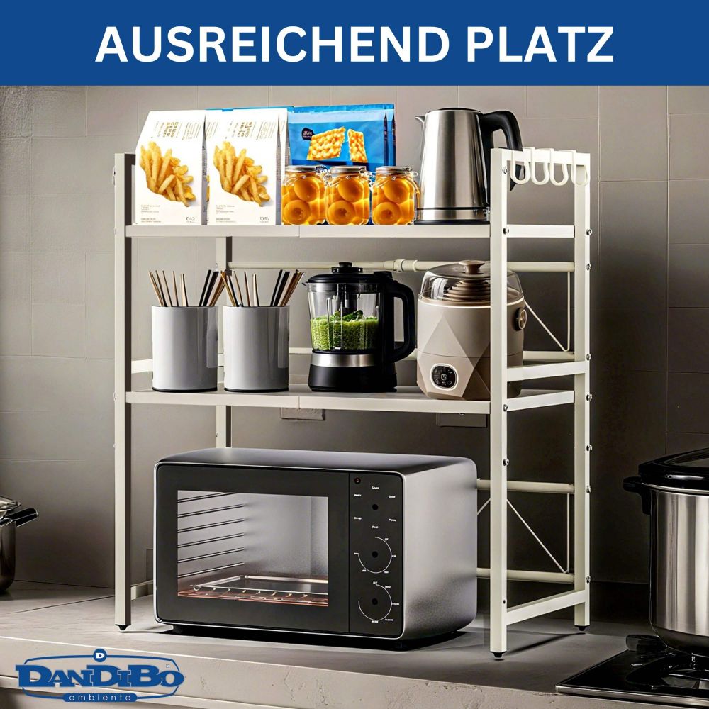 DanDiBo Verstellbares Küchenregal Weiß für Arbeitsplatte Stehend 3 Stufig 40-64 cm Regal Küche 96684 Standregal