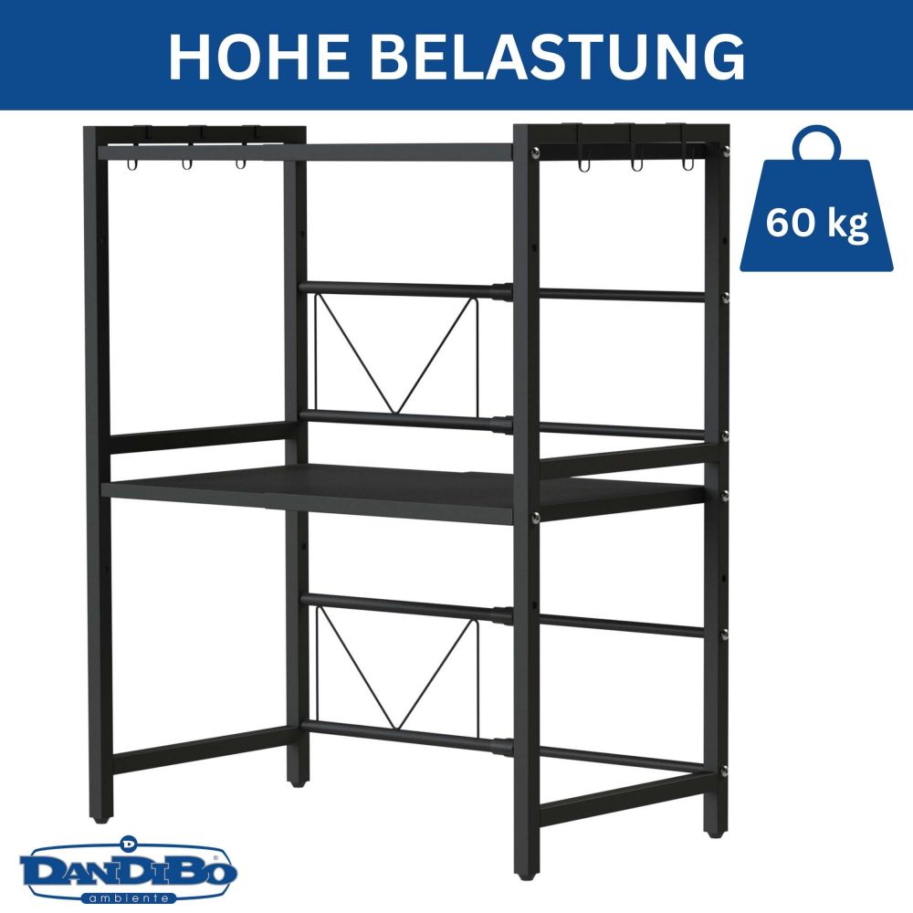 DanDiBo Verstellbares Küchenregal für Arbeitsplatte Schwarz Stehend 3 Stufig 40-64 cm Regal Küche 96614 Standregal