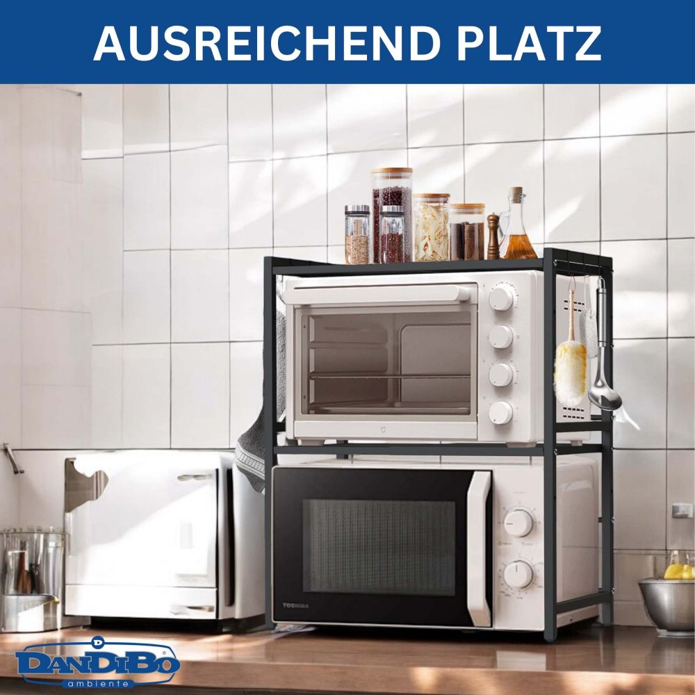 DanDiBo Verstellbares Küchenregal für Arbeitsplatte Schwarz Stehend 3 Stufig 40-64 cm Regal Küche 96614 Standregal