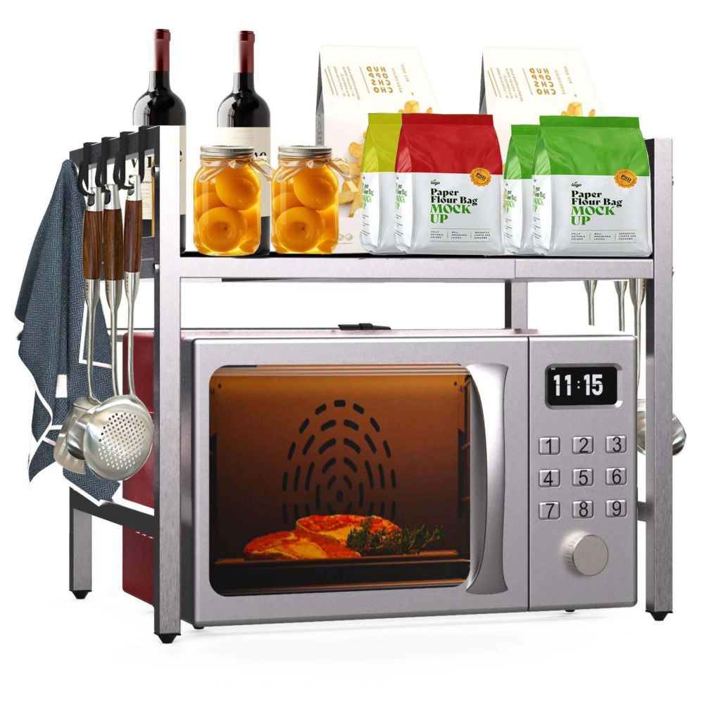 DanDiBo Verstellbares Mikrowellenregal Edelstahl 2 Stufig 40-64 cm Mikrowellen Regal 96685 Stehend Mikrowellenständer Küchenregal