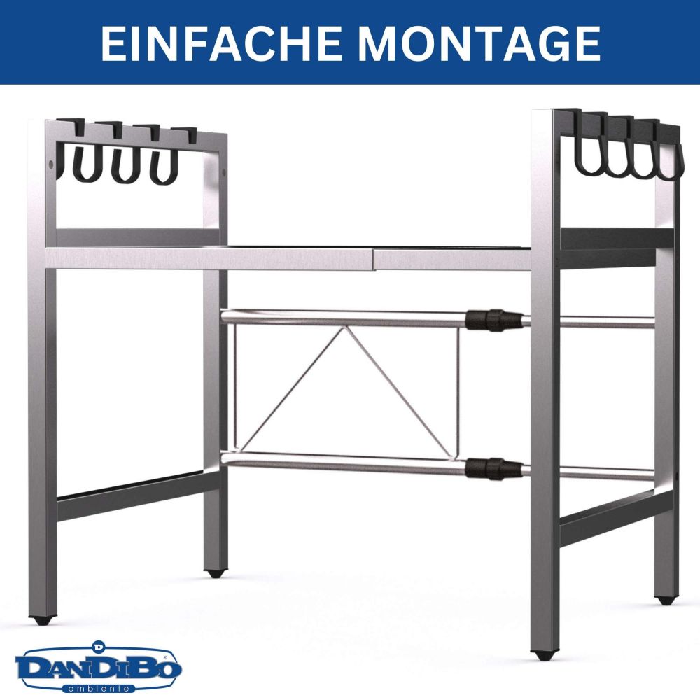 DanDiBo Verstellbares Mikrowellenregal Edelstahl 2 Stufig 40-64 cm Mikrowellen Regal 96685 Stehend Mikrowellenständer Küchenregal