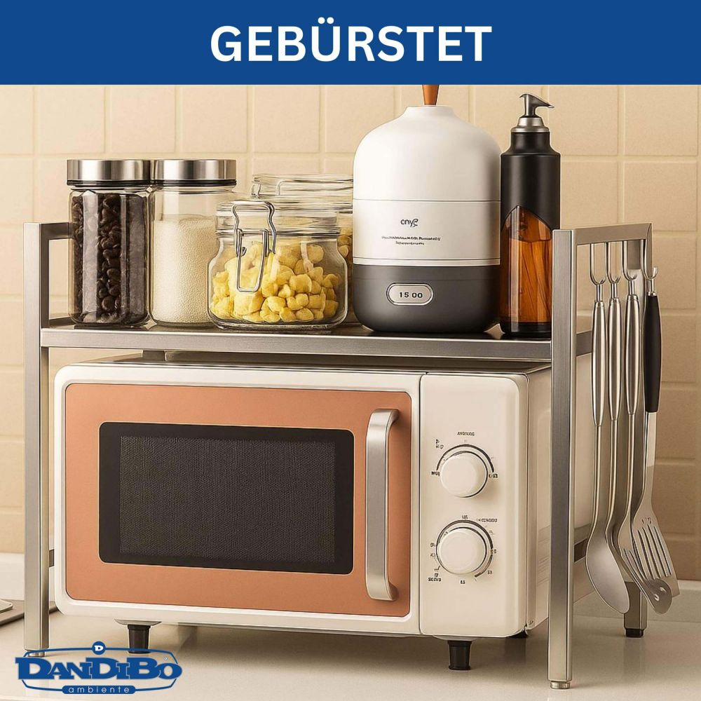 DanDiBo Verstellbares Mikrowellenregal Edelstahl 2 Stufig 40-64 cm Mikrowellen Regal 96685 Stehend Mikrowellenständer Küchenregal