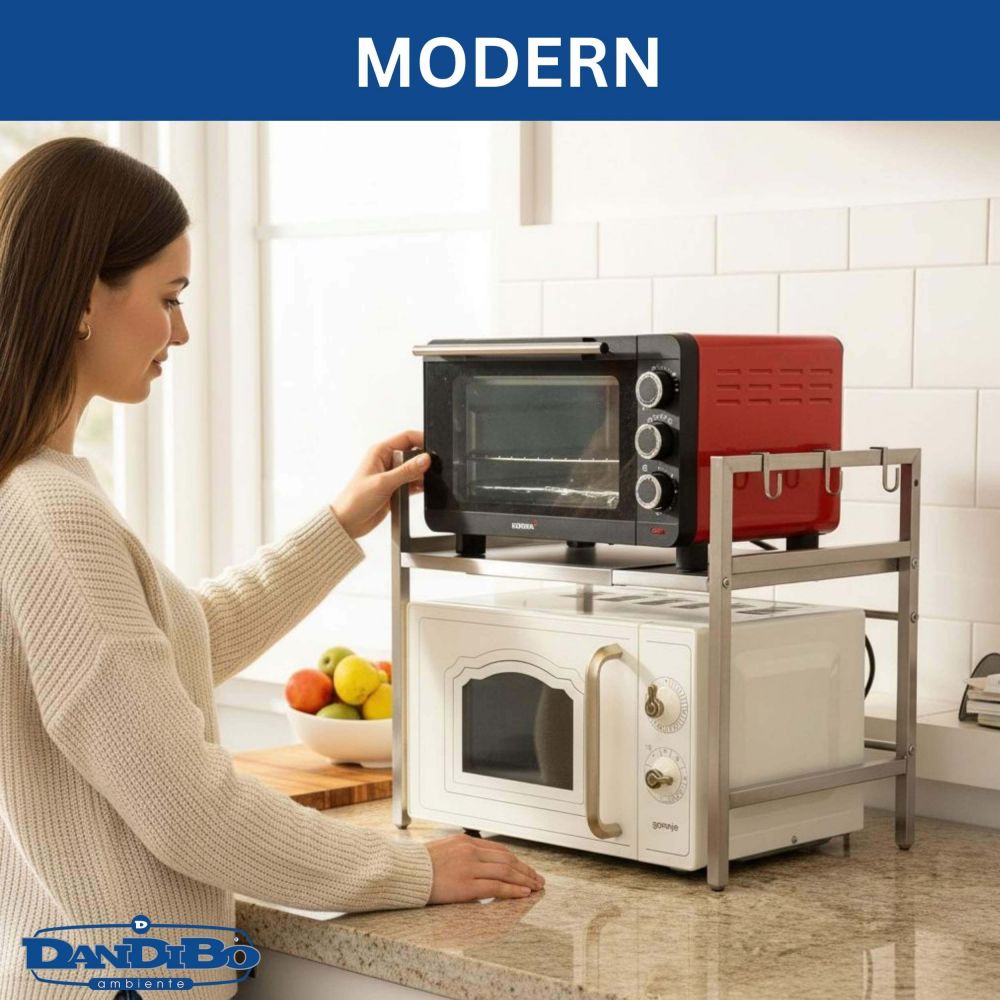 DanDiBo Verstellbares Mikrowellenregal Edelstahl 2 Stufig 40-64 cm Mikrowellen Regal 96685 Stehend Mikrowellenständer Küchenregal