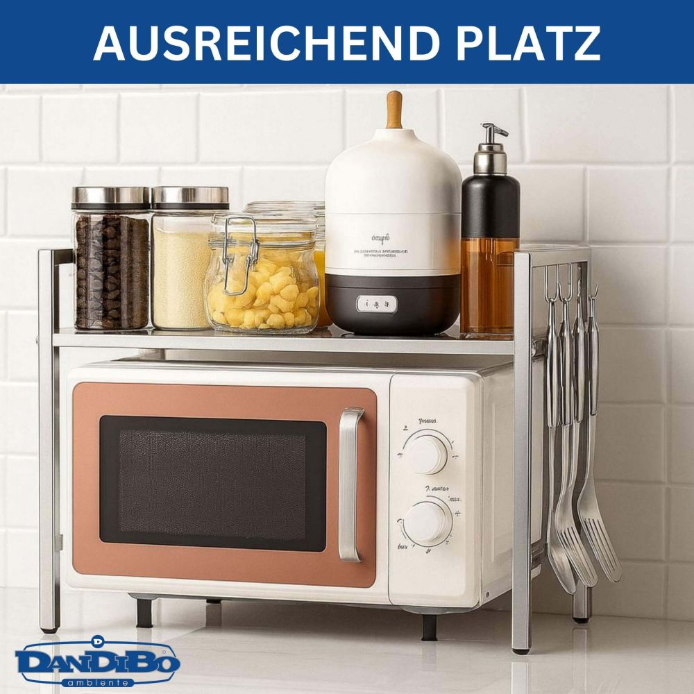 DanDiBo Verstellbares Mikrowellenregal Edelstahl 2 Stufig 40-64 cm Mikrowellen Regal 96685 Stehend Mikrowellenständer Küchenregal