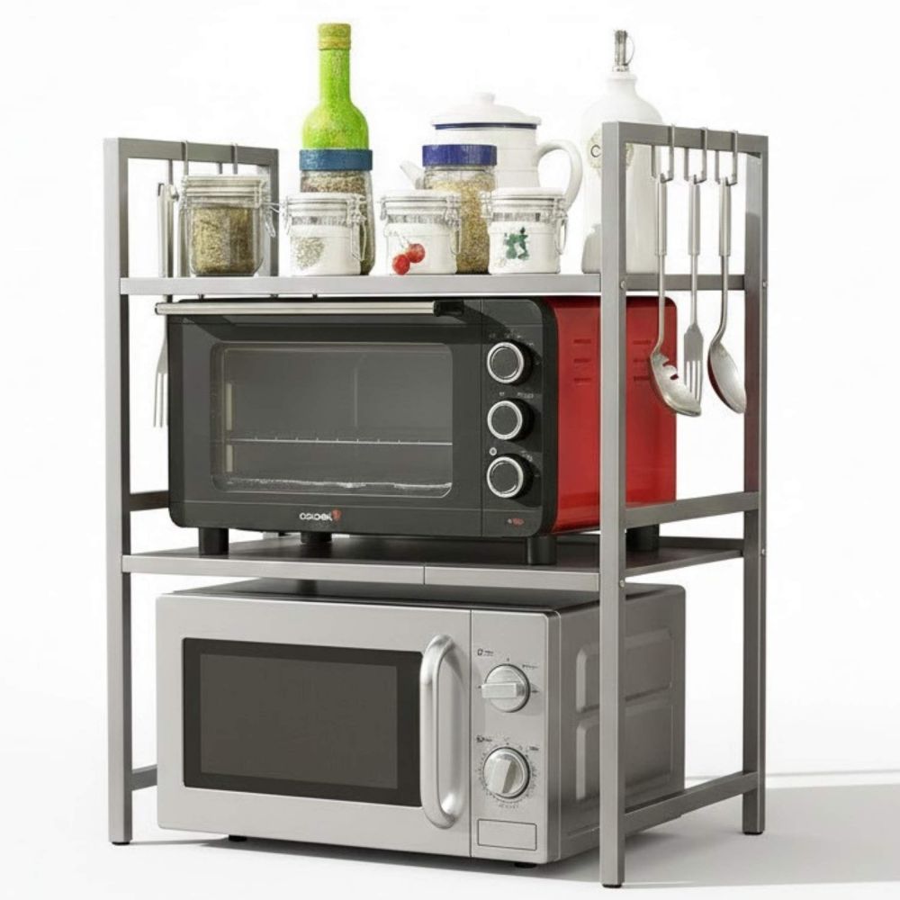 DanDiBo Adjustable Stainless Steel Microwave Rack 3 Tier 40–64 cm Microwave Shelf 96686 Freestanding Microwave Stand Kitchen Shelf
