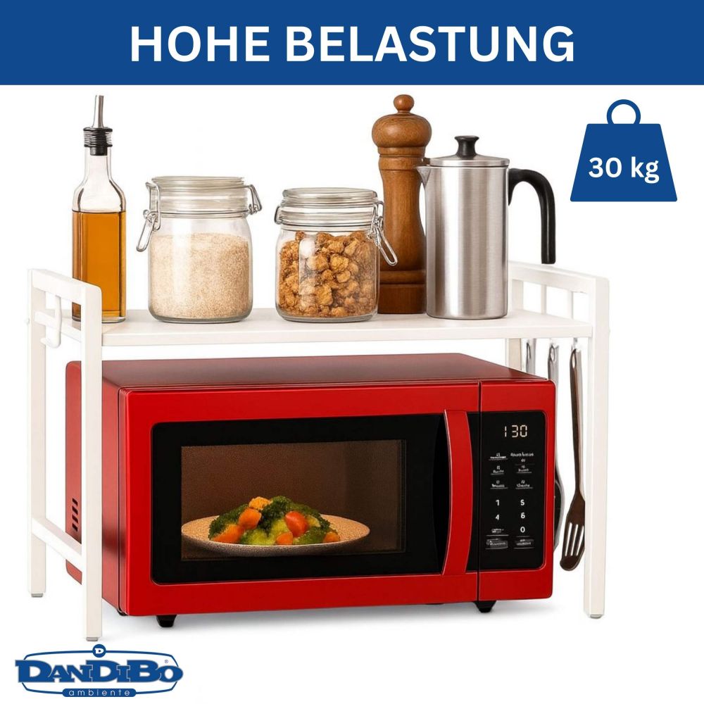DanDiBo Verstellbares Mikrowellenregal Weiß 2 Stufig 40-64 cm Mikrowellen Regal 96683 Stehend Mikrowellenständer Küchenregal - Kopie