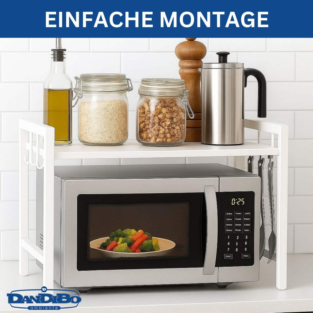 DanDiBo Verstellbares Mikrowellenregal Weiß 2 Stufig 40-64 cm Mikrowellen Regal 96683 Stehend Mikrowellenständer Küchenregal - Kopie