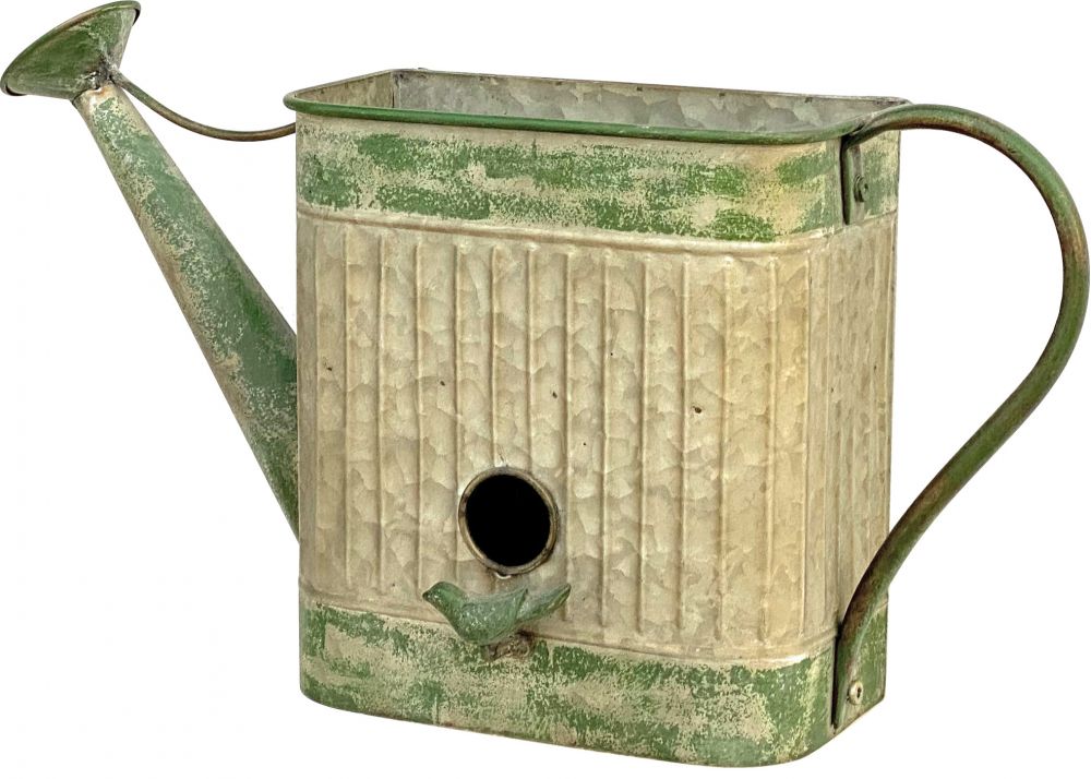 DanDiBo Vogelhaus mit Blumentopf zum Aufhängen Metall Deko Gießkanne wetterfest 481999 Nistkasten 40 cm Futterstation für Vögel Shabby Metallkanne Kanne Balkon