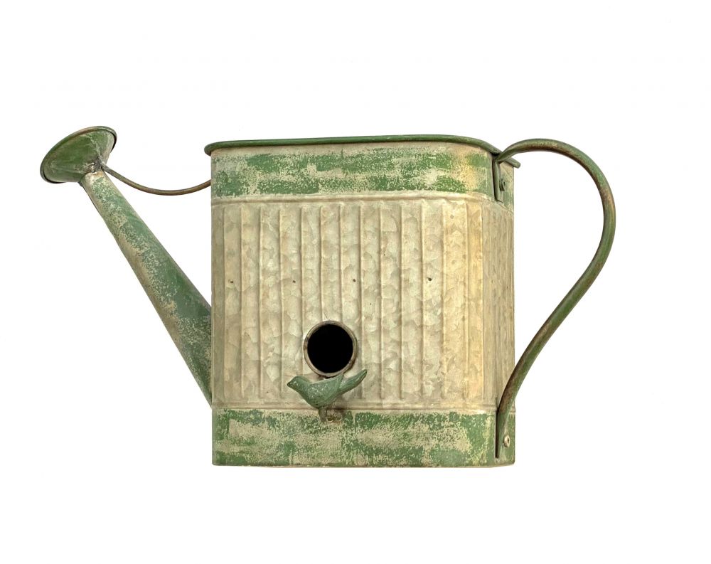 DanDiBo Vogelhaus mit Blumentopf zum Aufhängen Metall Deko Gießkanne wetterfest 481999 Nistkasten 40 cm Futterstation für Vögel Shabby Metallkanne Kanne Balkon