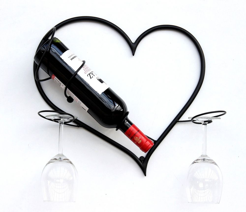Wall picture wine rack heart bottle rack made of metal 38 cm bottle holder