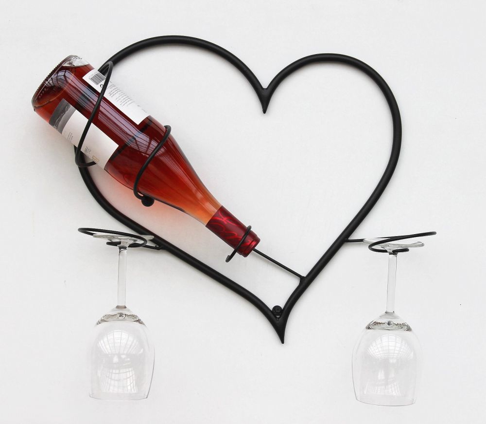 Wall picture wine rack heart bottle rack made of metal 38 cm bottle holder