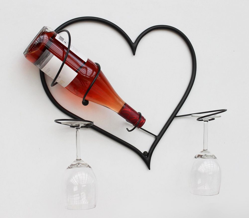 Wall picture wine rack heart bottle rack made of metal 38 cm bottle holder