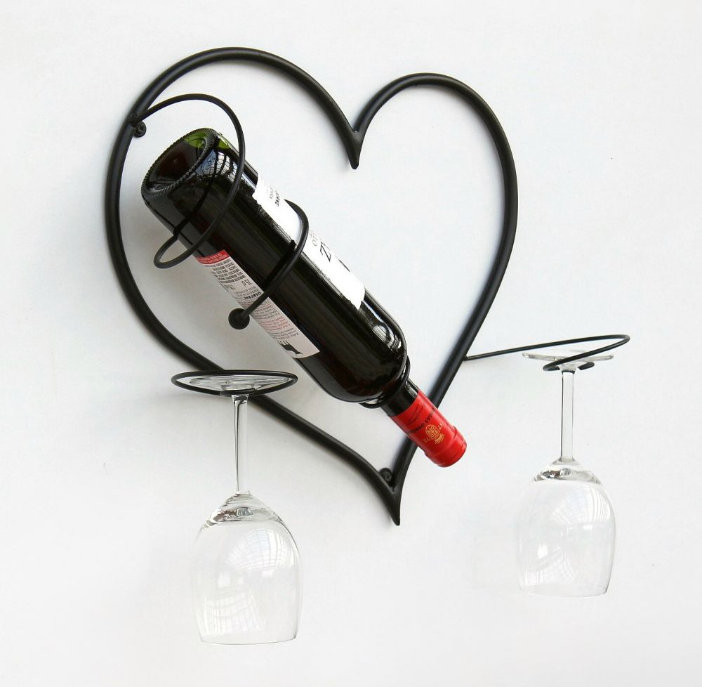 Wall picture wine rack heart bottle rack made of metal 38 cm bottle holder