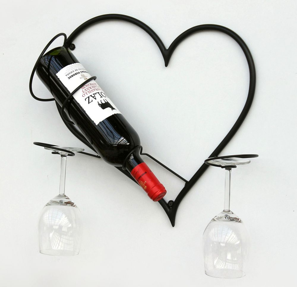 Wall picture wine rack heart bottle rack made of metal 38 cm bottle holder