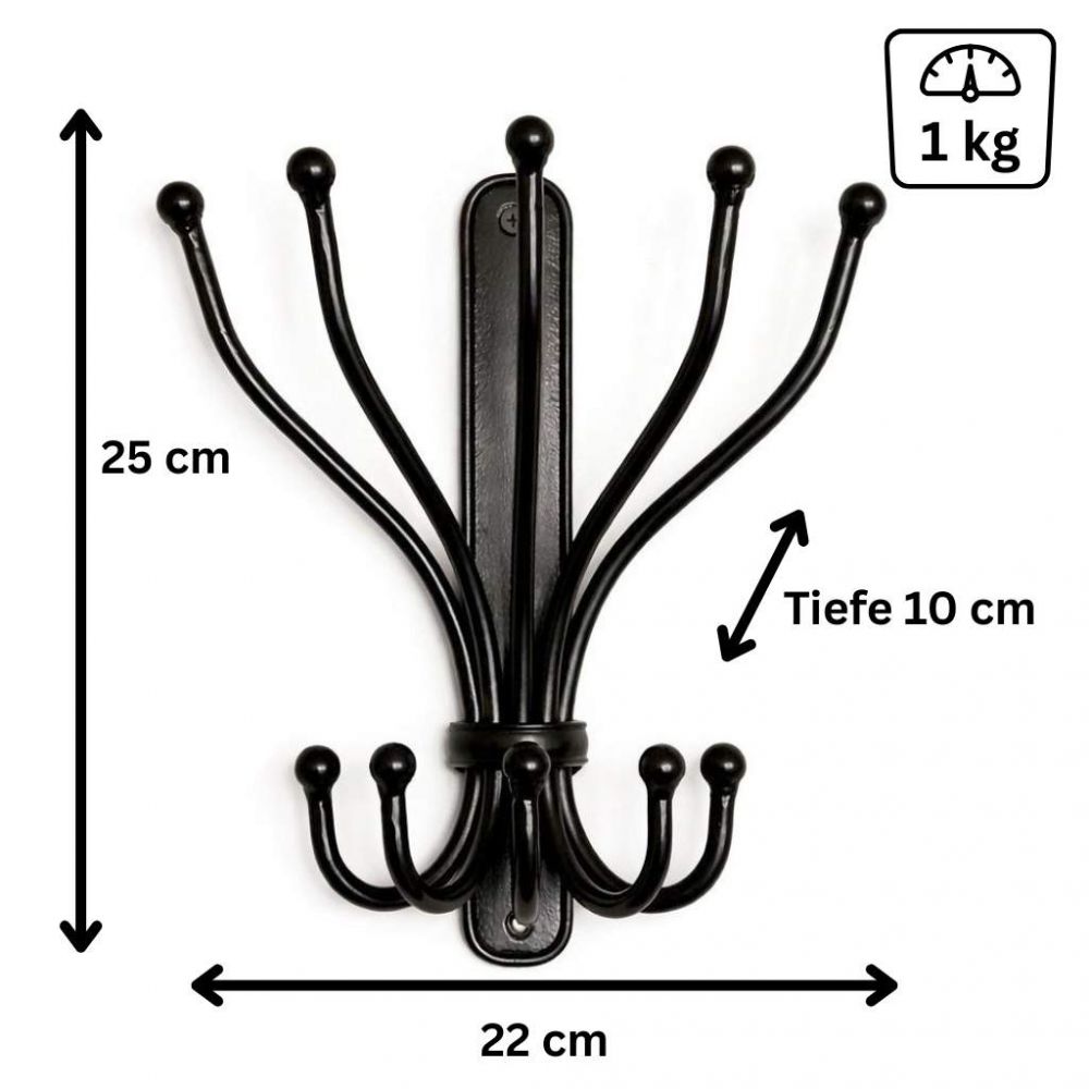 DanDiBo Wandgaderobe Halbrund Wand Metall Schwarz Steve 25 cm Gaderobe Kleiderhaken Gaderobenhaken Hakenleiste Flugaderobe Haken