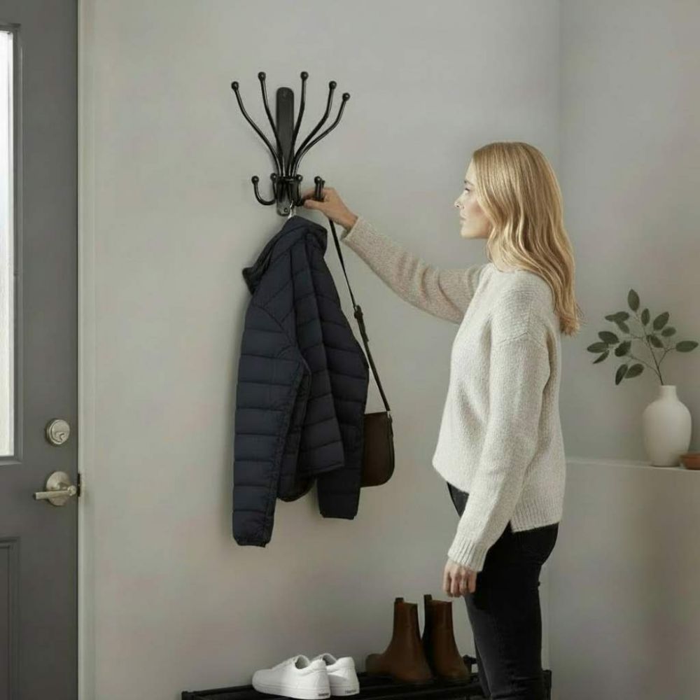 DanDiBo Wandgaderobe Halbrund Wand Metall Schwarz Steve 25 cm Gaderobe Kleiderhaken Gaderobenhaken Hakenleiste Flugaderobe Haken