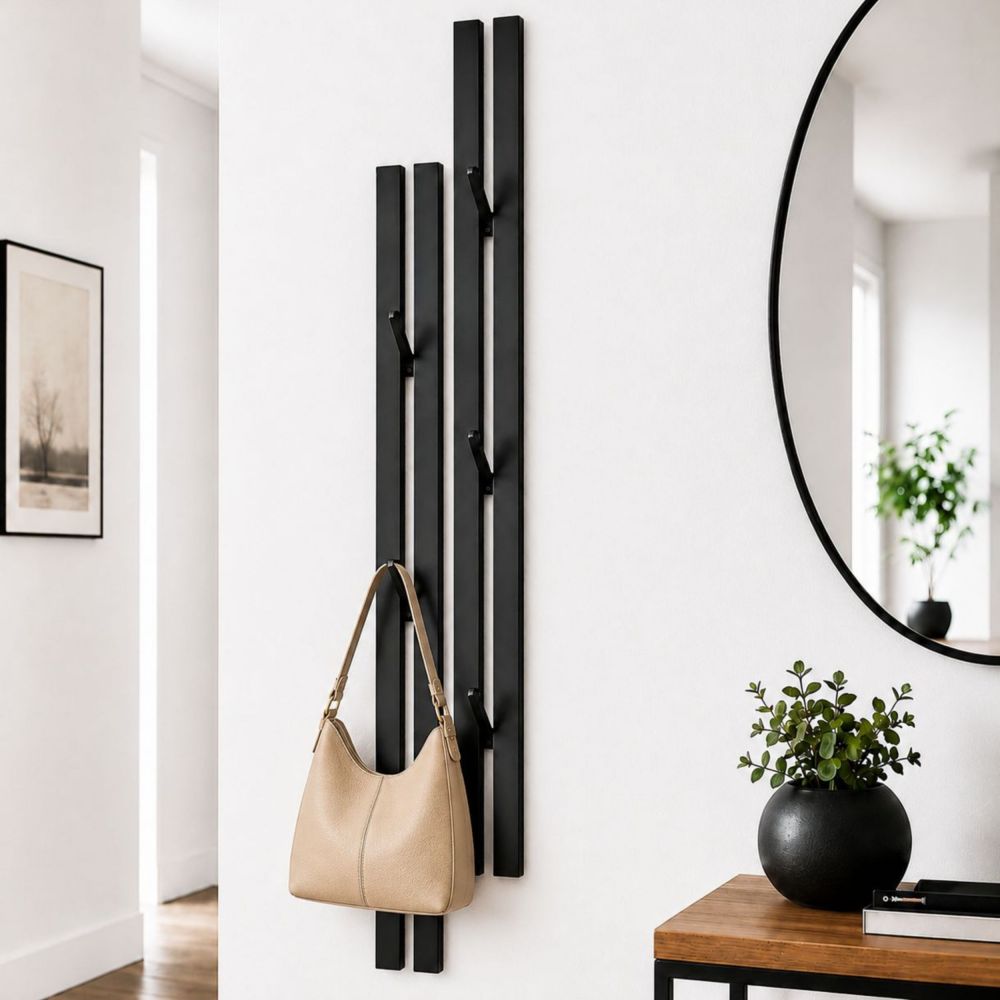 DanDiBo Wandgarderobe Schwarz Metall 2er Set Modern 96779 Garderobe Wand mit Haken Garderobenleiste Hakenleiste Garderobenhaken
