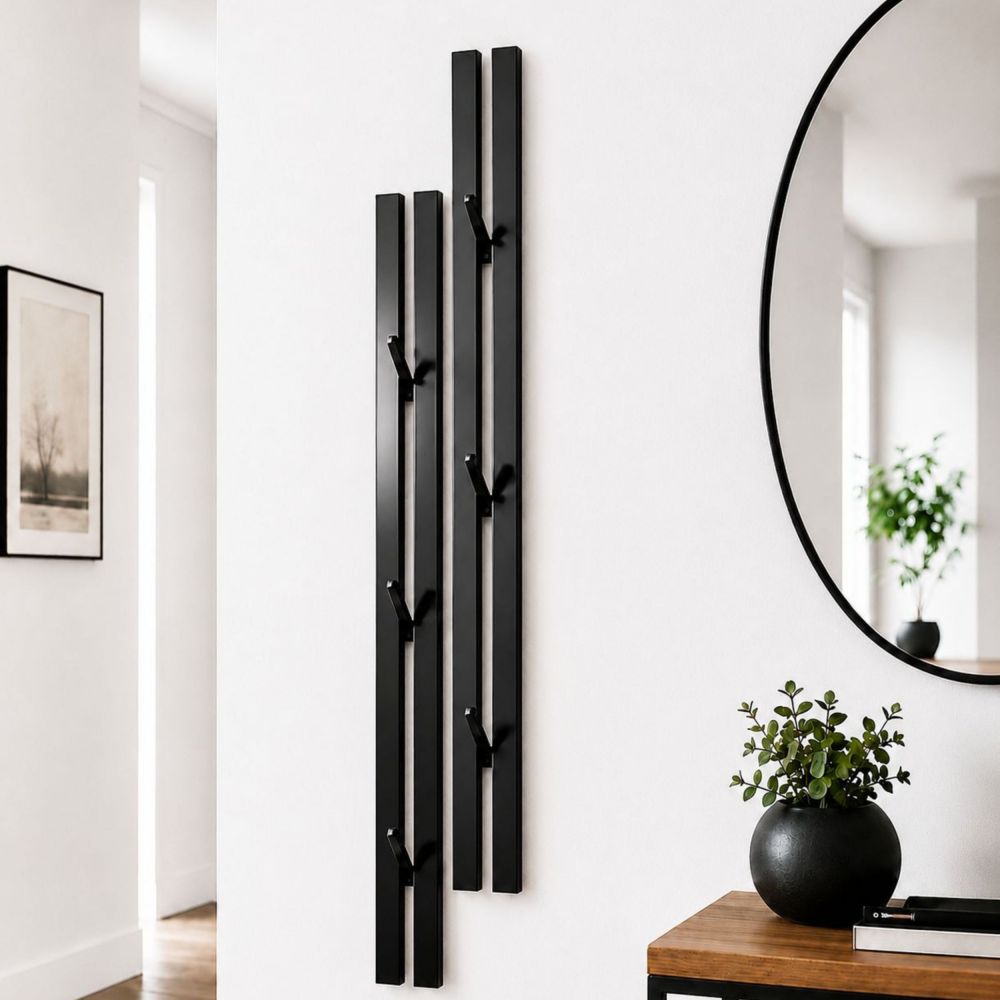 DanDiBo Wandgarderobe Schwarz Metall 2er Set Modern 96779 Garderobe Wand mit Haken Garderobenleiste Hakenleiste Garderobenhaken