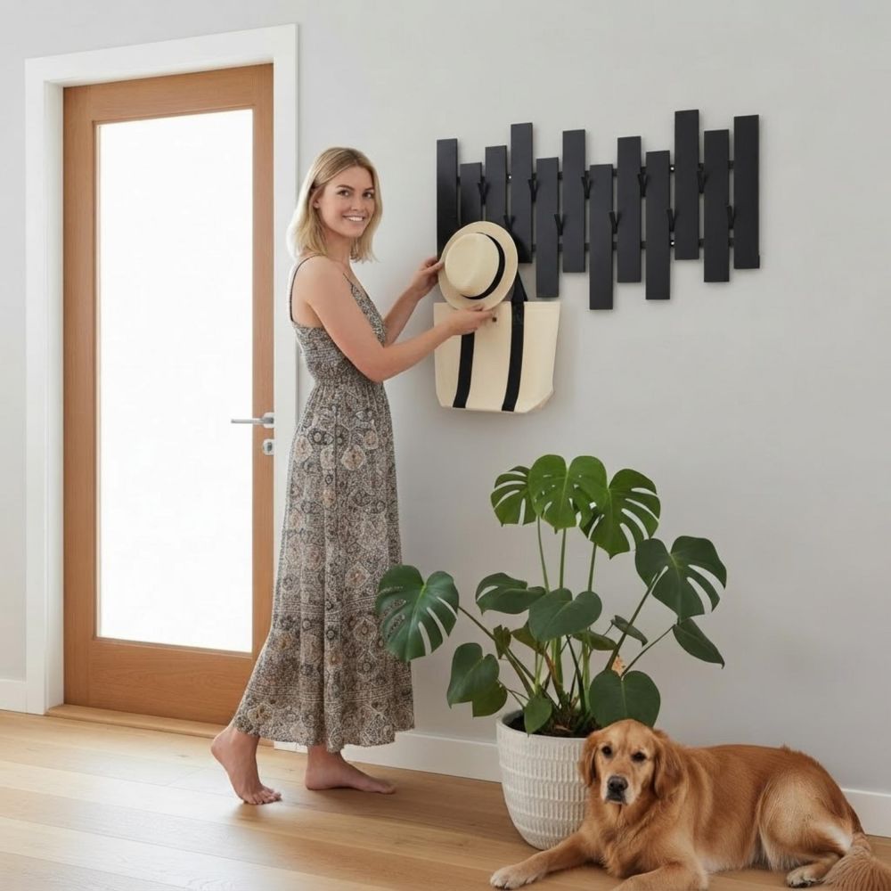 DanDiBo Modern Black Metal Wall Coat Rack 96713 Wall-Mounted Coat Rack with Hooks Hook Rail Coat Hooks