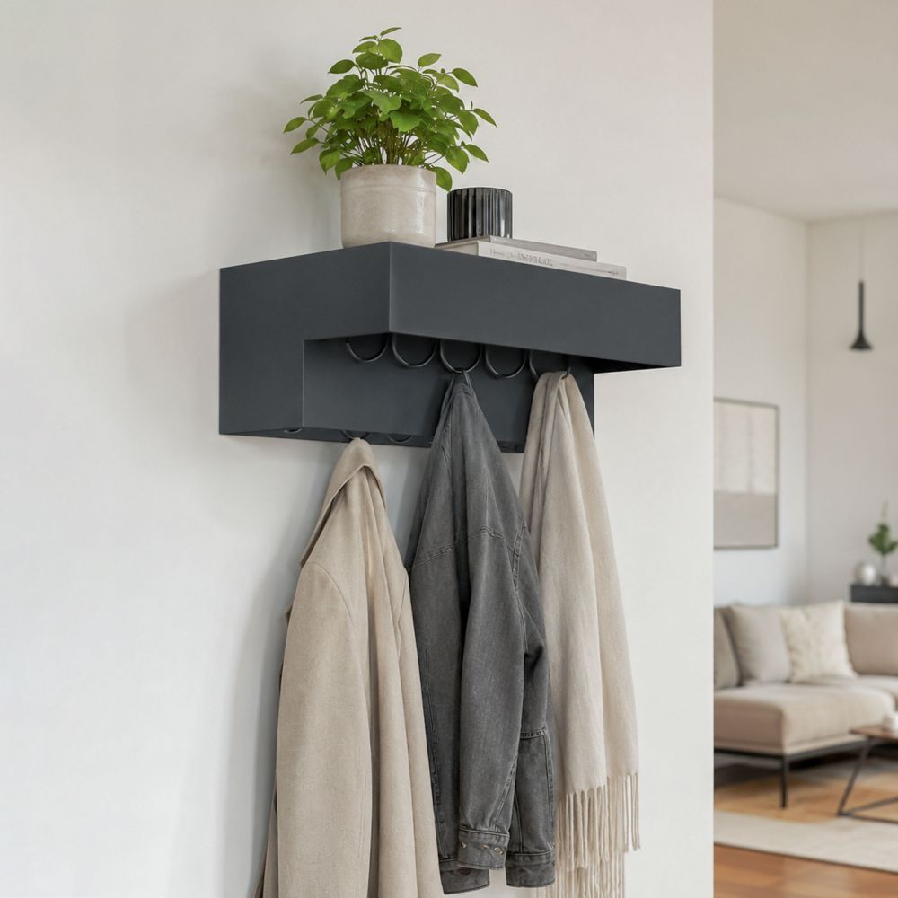 DanDiBo Wandgarderobe mit Ablage 60 cm Metall 96741 Garderobenleiste Hängegarderobe Garderobenhaken Kleiderhaken Garderobe Hängend Modern