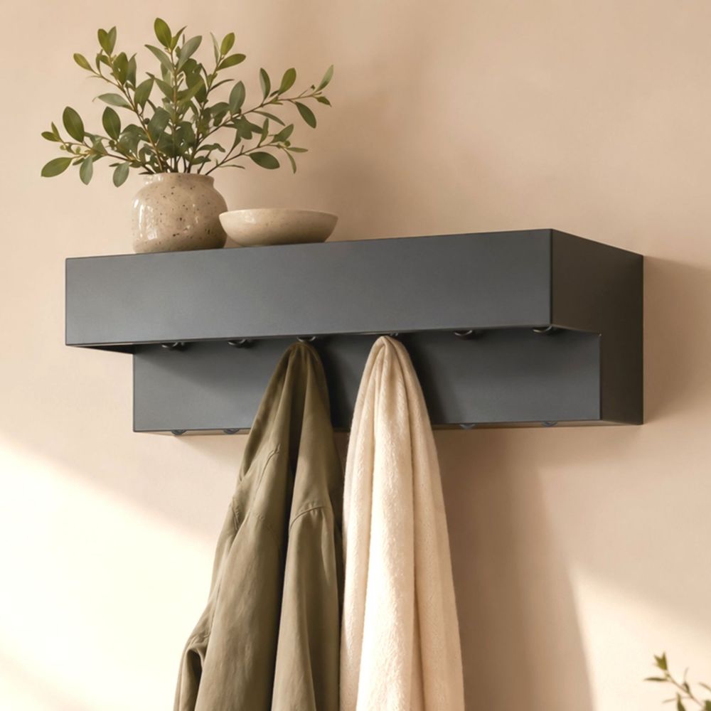 DanDiBo Wandgarderobe mit Ablage 60 cm Metall 96741 Garderobenleiste Hängegarderobe Garderobenhaken Kleiderhaken Garderobe Hängend Modern