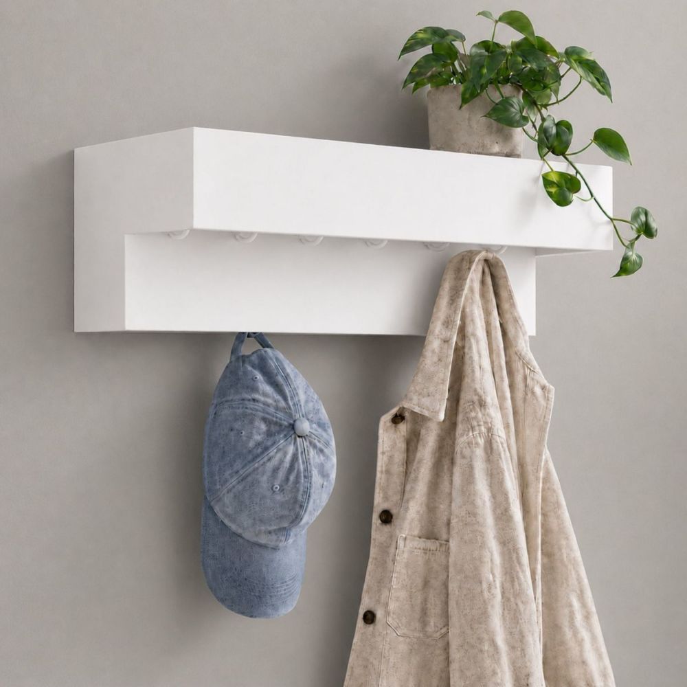 DanDiBo Wandgarderobe mit Ablage 60 cm Metall 96742 Weiß Garderobenleiste Hängegarderobe Garderobenhaken Kleiderhaken Garderobe Wand Hängend Modern