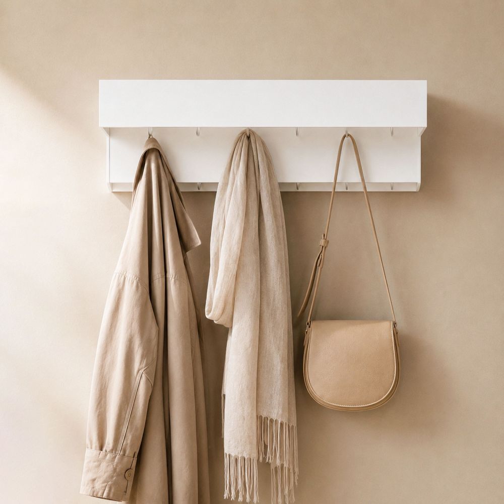 DanDiBo Wandgarderobe mit Ablage 60 cm Metall 96742 Weiß Garderobenleiste Hängegarderobe Garderobenhaken Kleiderhaken Garderobe Wand Hängend Modern