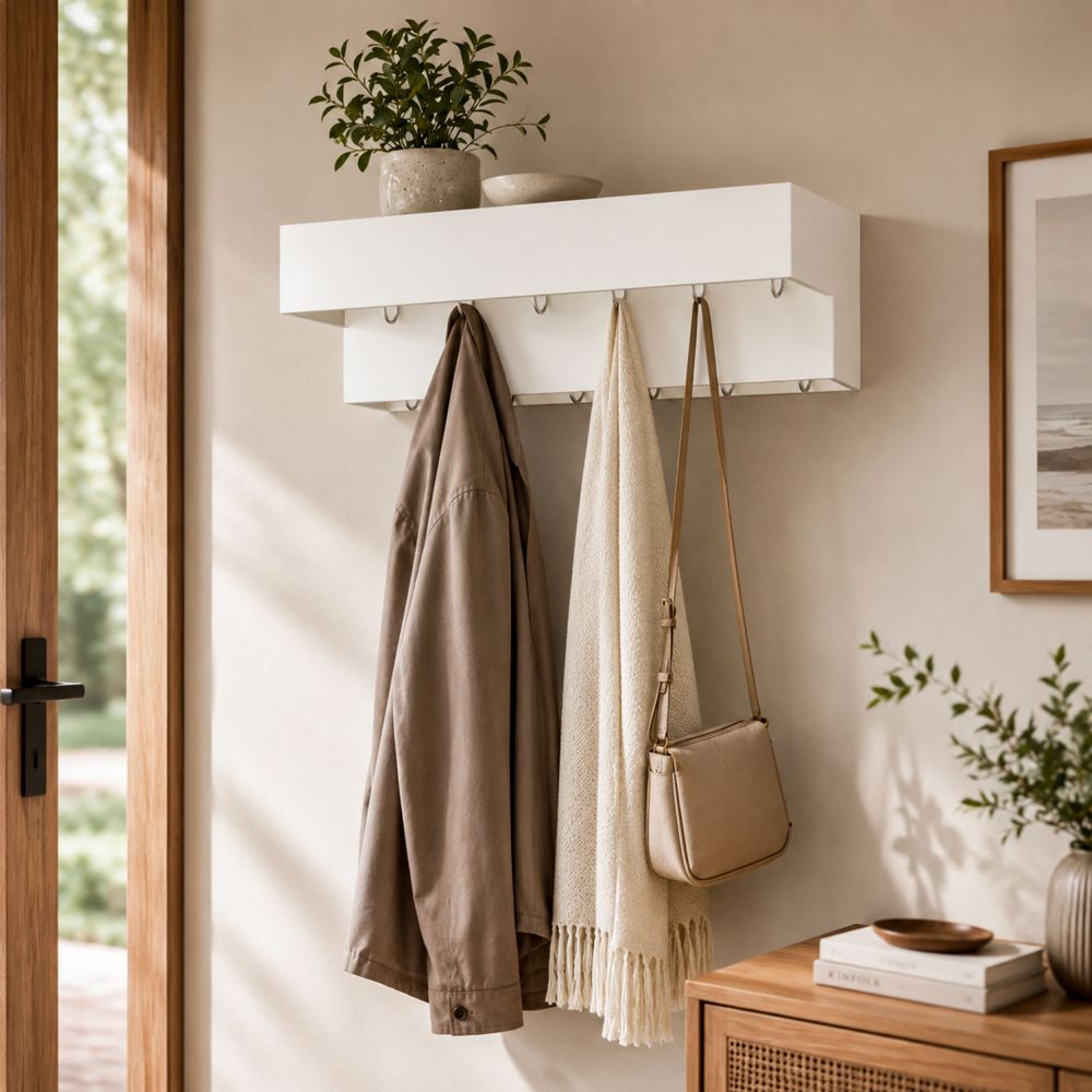 DanDiBo Wandgarderobe mit Ablage 60 cm Metall 96742 Weiß Garderobenleiste Hängegarderobe Garderobenhaken Kleiderhaken Garderobe Wand Hängend Modern