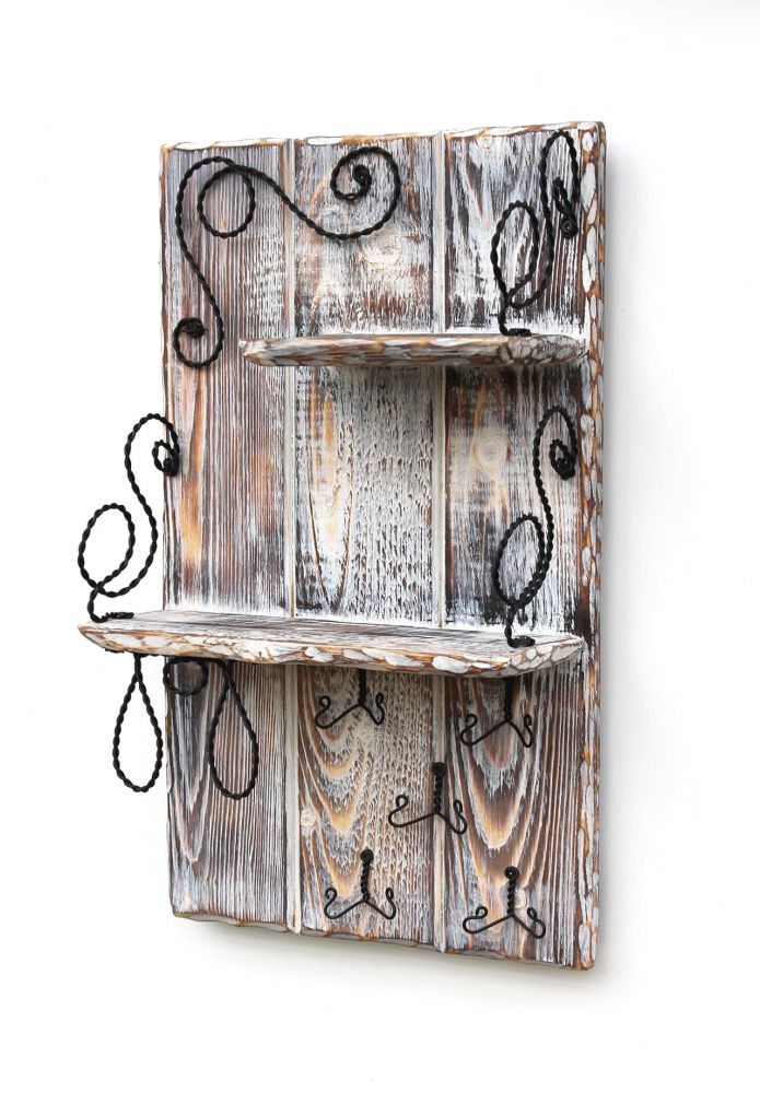 DanDiBo Wandorganizer Holz Weiß Vintage Schlüsselbrett mit Ablage 93909 Schlüsselboard Briefablage Schlüsselkasten Shabby Chic Memoboard Wandregal Schlüsselhaken