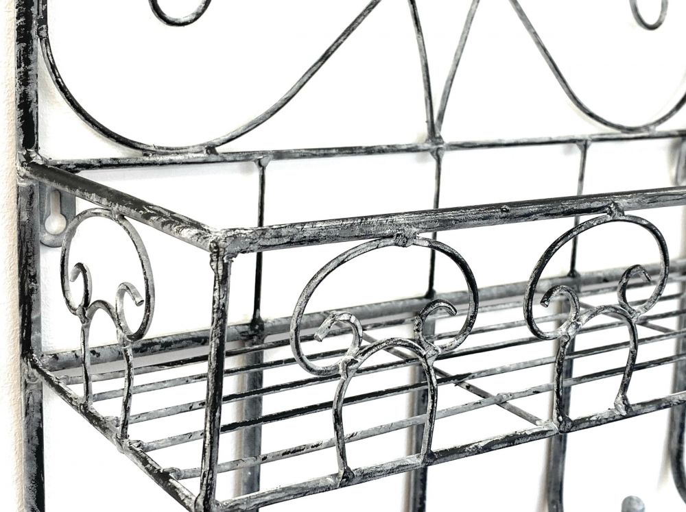 DanDiBo Küchenregal Wand Hängend Wandregal Metall 96010 Garderobe 41 cm Küche Handtuchhalter Küchenwandregal Grau Badregal 5 Haken